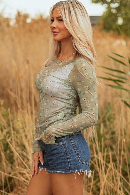 Amber Vintage Floral Mesh Long Sleeve Top
