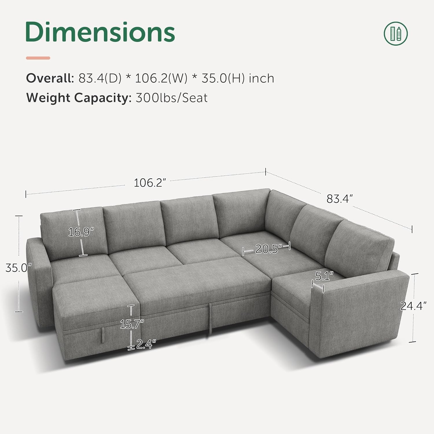 Modular Sectional Sleeper Sofa U Shaped Warm Grey Set ShipItFurniture