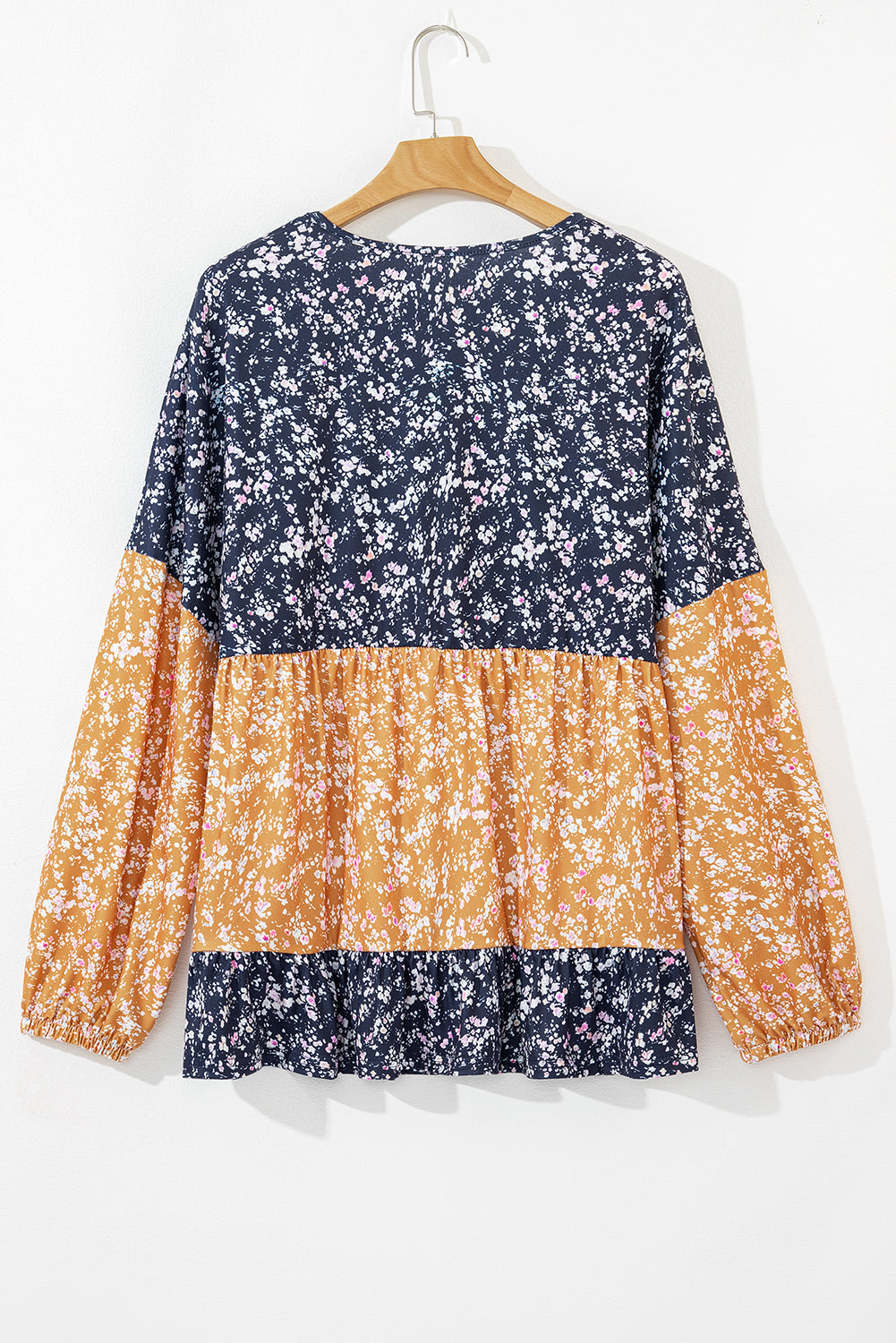 Cecilia Floral Ruffled Hem Round Neck Blouse Threaded Pear