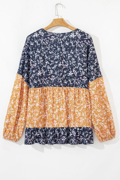 Cecilia Floral Ruffled Hem Round Neck Blouse