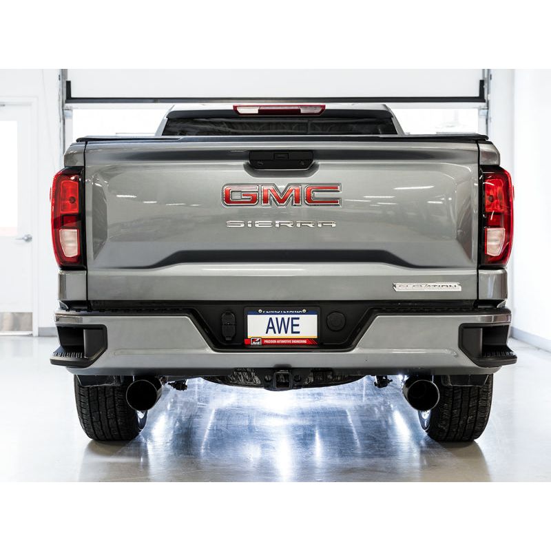 AWE Tuning 4th Gen GM 1500 5.3L 0FG Catback Split Rear Exit (Flat Bumper) - Dual Diamond Tips NP Motorsports