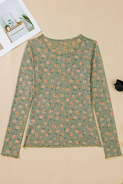 Amber Vintage Floral Mesh Long Sleeve Top