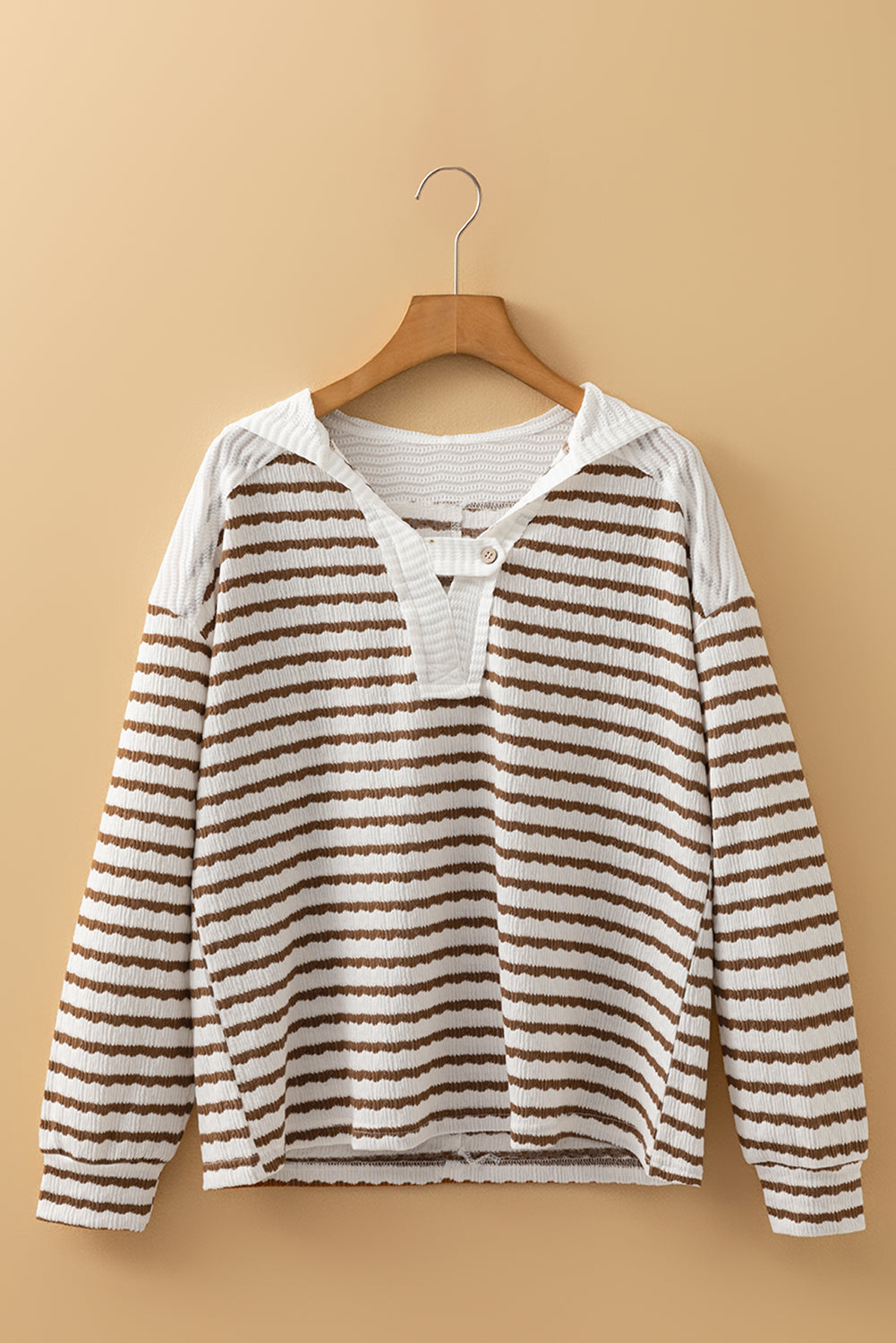 Ayla Stripe Textured Hooded Long Sleeve Top Threaded Pear