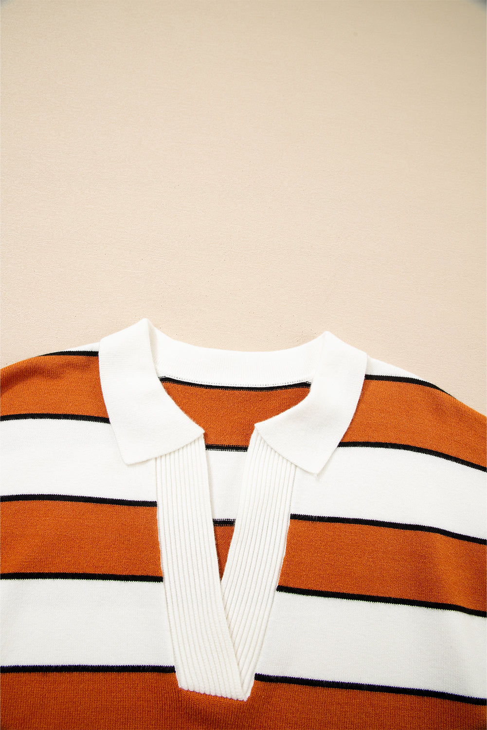 Valeria Stripe Ribbed Polo Collar Drop Shoulder Sweater Threaded Pear