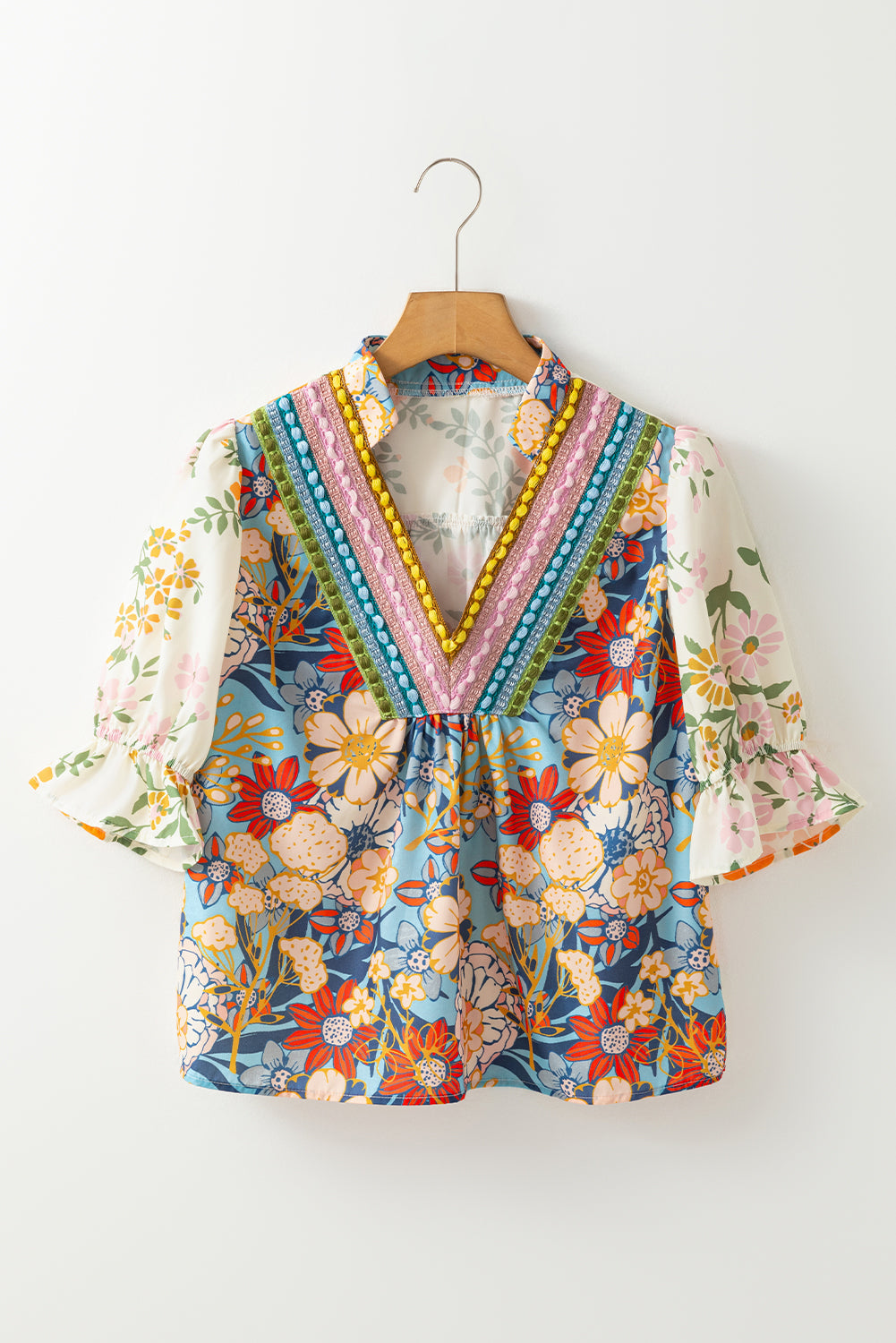 Gwen Crochet V Neck Boho Floral Blouse
