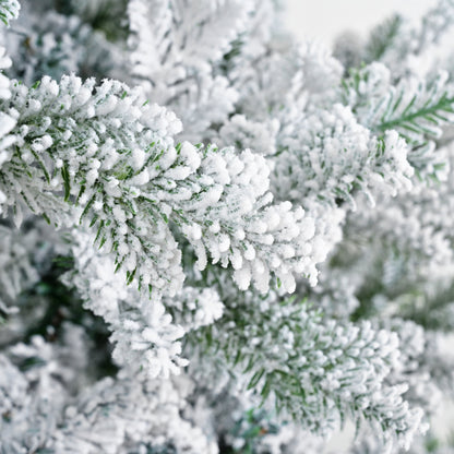 Premium 7FT Snow Flocked Hinged Artificial Christmas Tree with Fluffy Sangria Beech