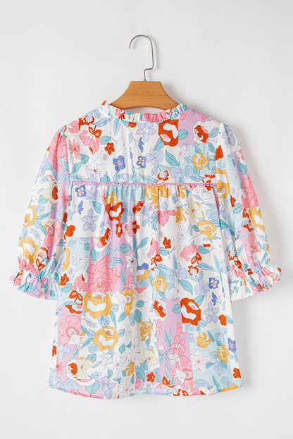 Solana Boho Flower Half Puff Sleeve Blouse