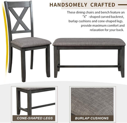 Grey Wooden Rectangular Dining Table Set of 6-1