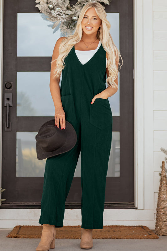 Elle Corduroy Patched Sleeveless Jumpsuit