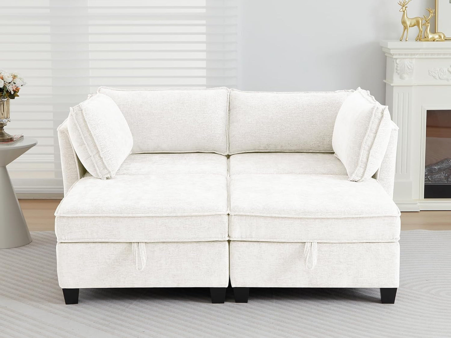 Beige Modular Sectional Sofa Featuring Sleeper Storage ShipItFurniture