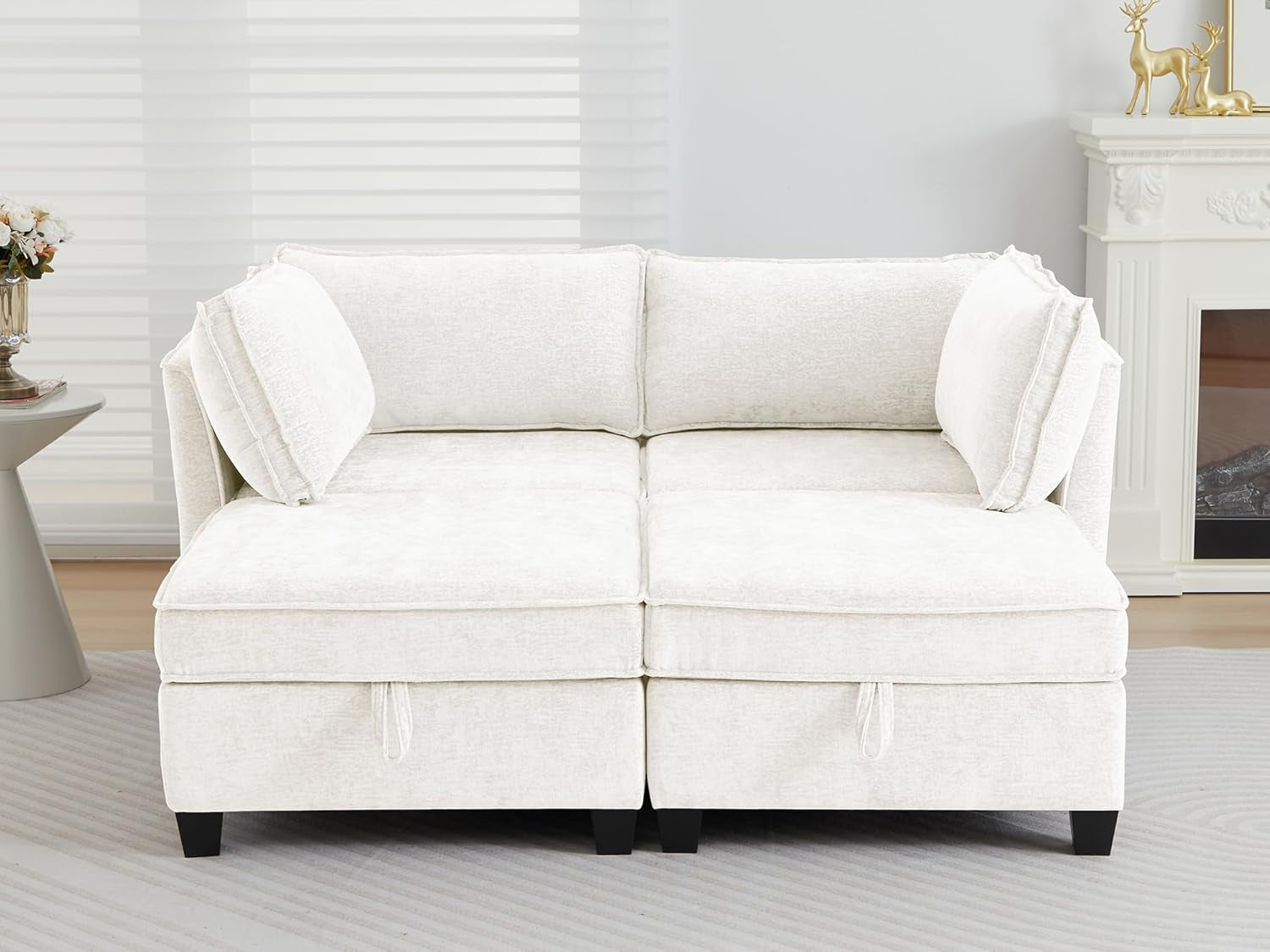 Beige Modular Sectional Sofa Featuring Sleeper Storage ShipItFurniture