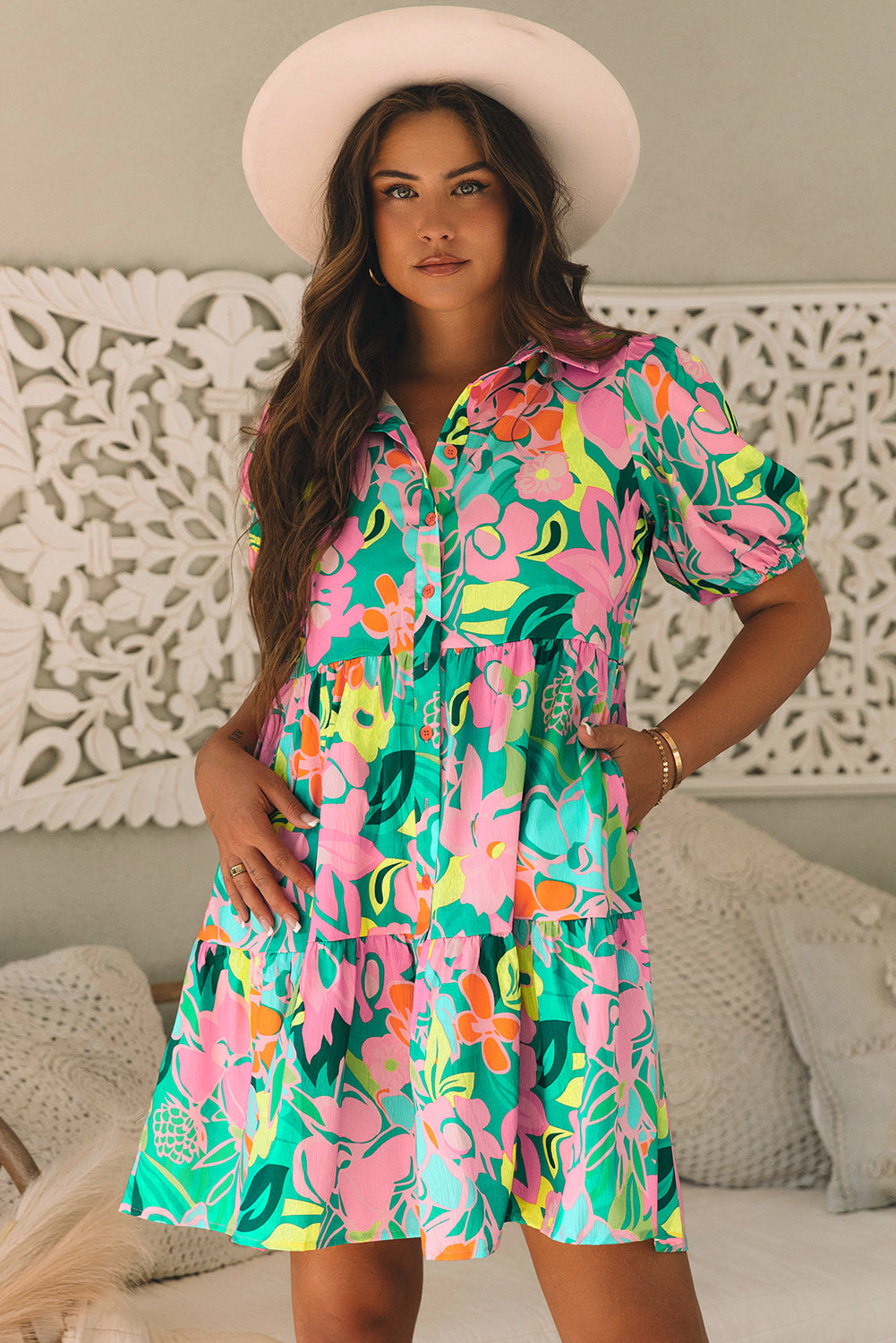 Brynleigh Floral Puff Sleeve Babydoll Dress