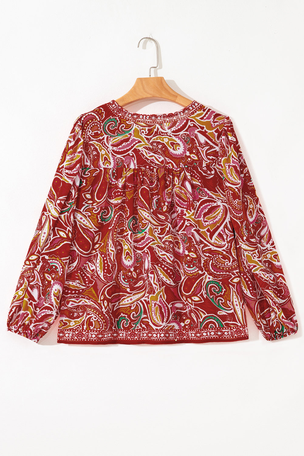 Quinn Paisley Tassel Tie Puff Sleeve Boho Blouse Threaded Pear