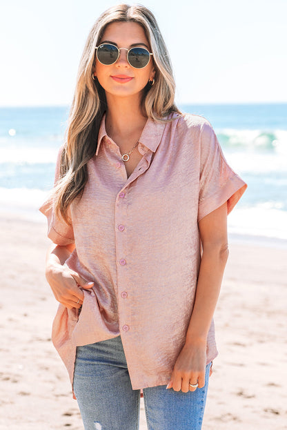Kiana Metallic Buttoned Loose Fit Short Sleeve Shirt