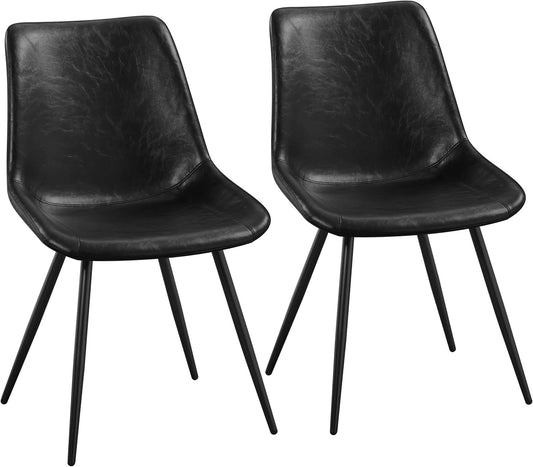 Dining Chairs Set of 2 Mid Century Modern Dining Room Chairs Faux Leather Upholstered Kitchen Chairs with Metal Legs for Kitchen Dining Room, Black ShipItFurniture