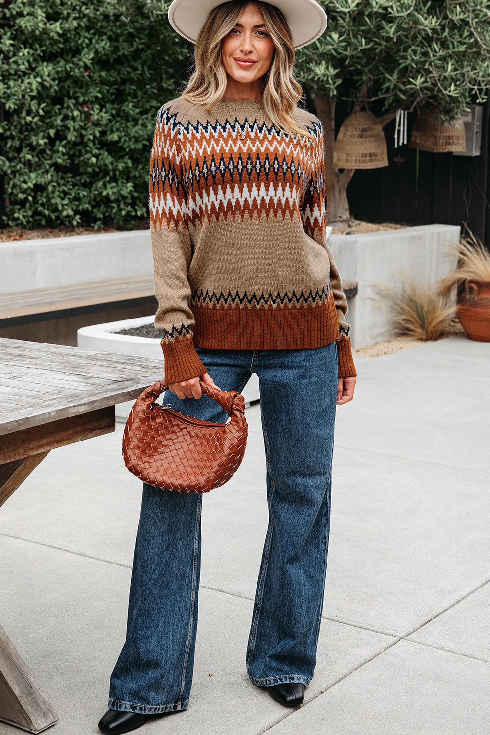Eva Aztec Crew Neck Sweater Threaded Pear