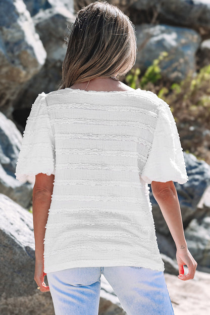 Luella Frilled Lace Trim Bubble Sleeve Blouse