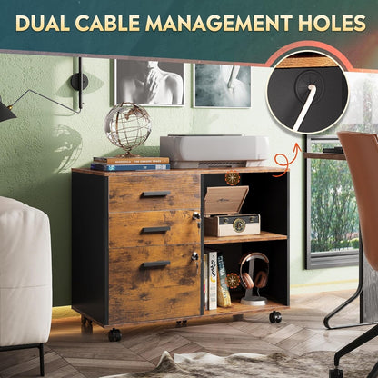 3 Drawer Wood File Cabinet With Lock For Home Office ShipItFurniture