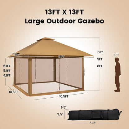 13 X 13 Feet Pop-Up Instant Gazebo Canopy Tent with Mesh Sidewall ShipItFurniture