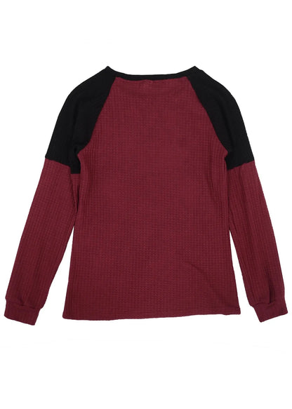 Two Tone Waffle Knit Crewneck Sweater Anna-Kaci Wholesale