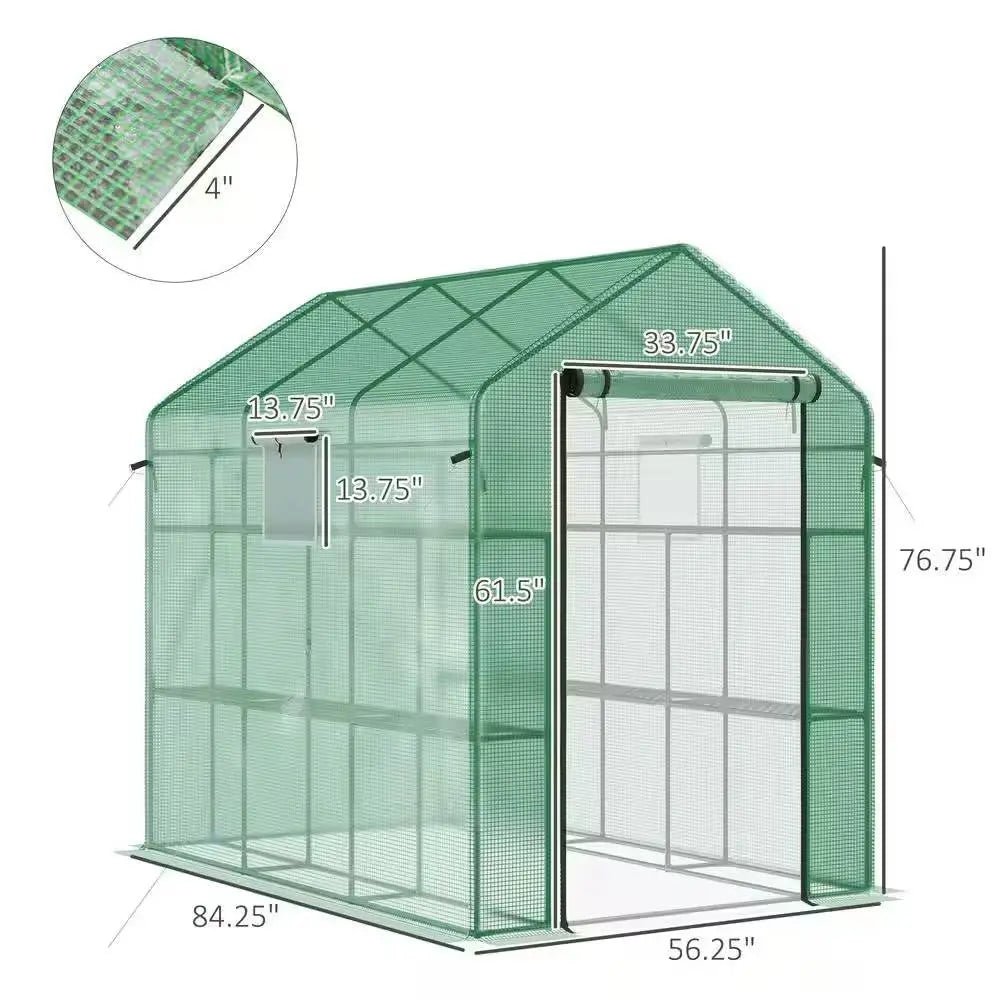 7 ft x 4.7 ft Oudoor Greenhouse with Steel Frame and Green PE Cover - Get it from Bo