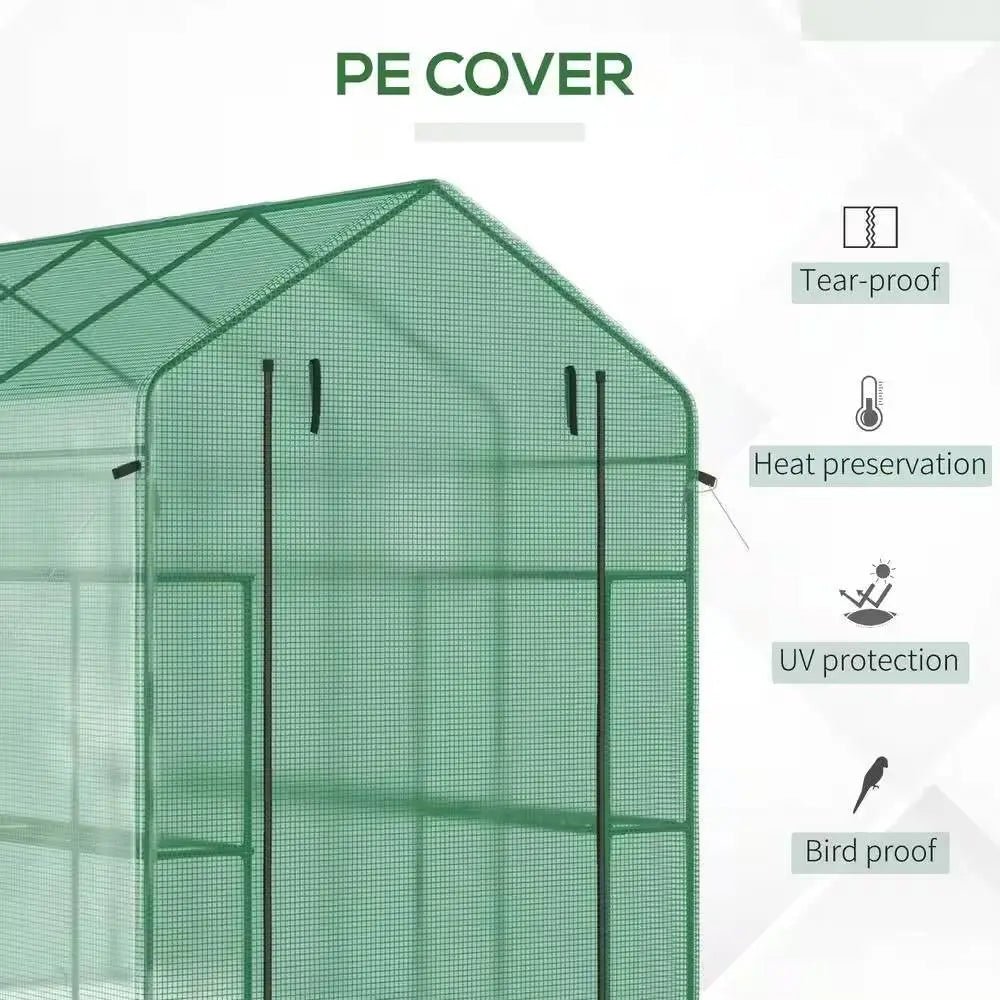 7 ft x 4.7 ft Oudoor Greenhouse with Steel Frame and Green PE Cover - Get it from Bo