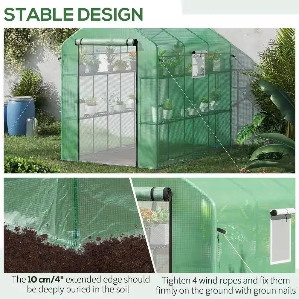 7 ft x 4.7 ft Oudoor Greenhouse with Steel Frame and Green PE Cover - Get it from Bo