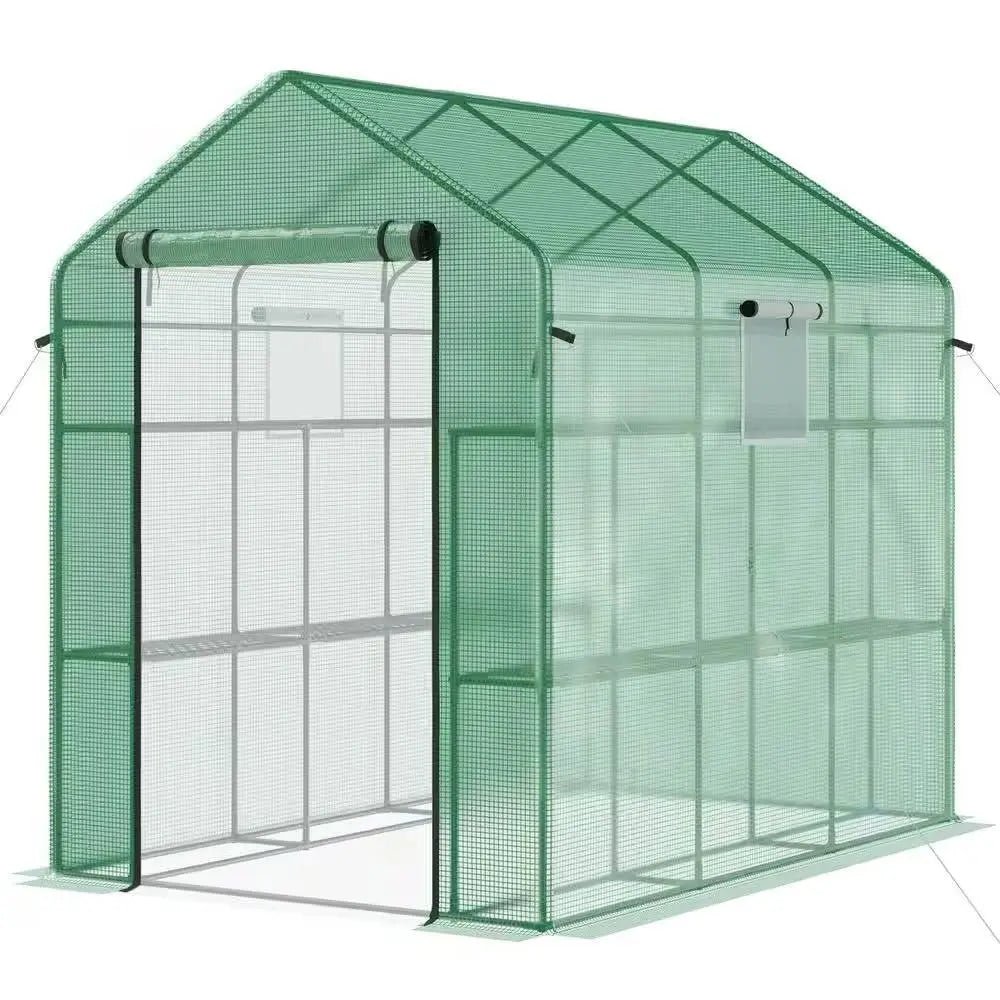 7 ft x 4.7 ft Oudoor Greenhouse with Steel Frame and Green PE Cover - Get it from Bo