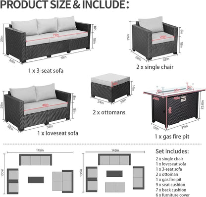 7 PCS Outdoor Furniture Sets 60000BTU 45-Inch Outdoor Propane Fire Pit Table Patio Furniture Set No-Slip Cushions and Waterproof Covers, Light Grey - Get it from Bo