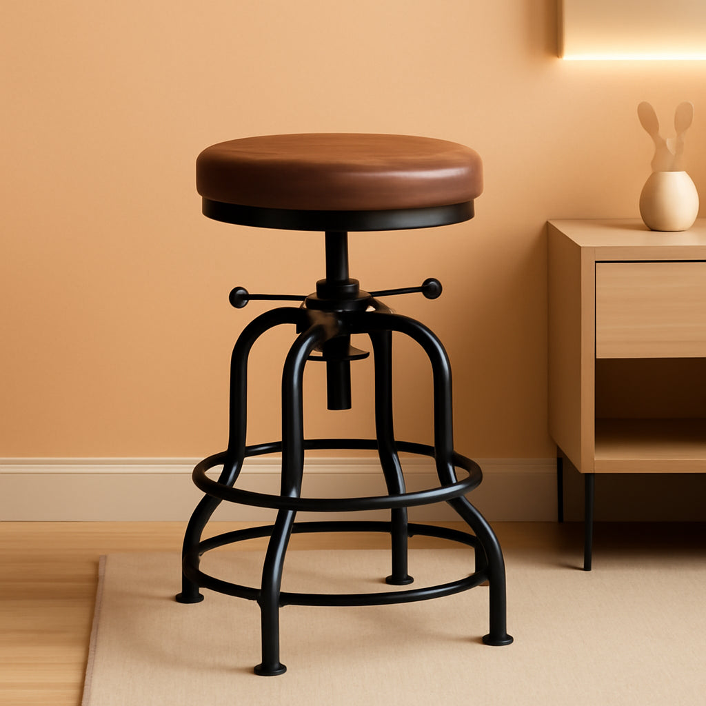 Industrial Bar Stool Adjustable Brown Counter Height ShipItFurniture