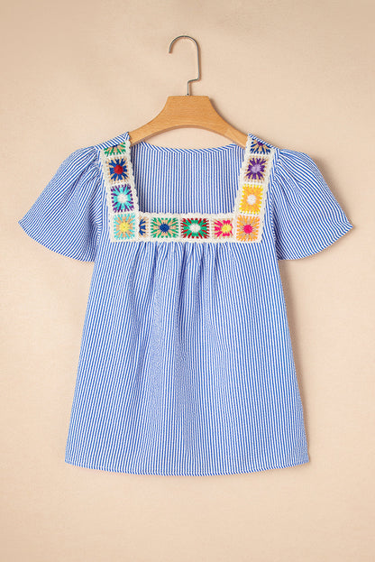 Marisol Stripe Textured Ruffle Square Neck Blouse