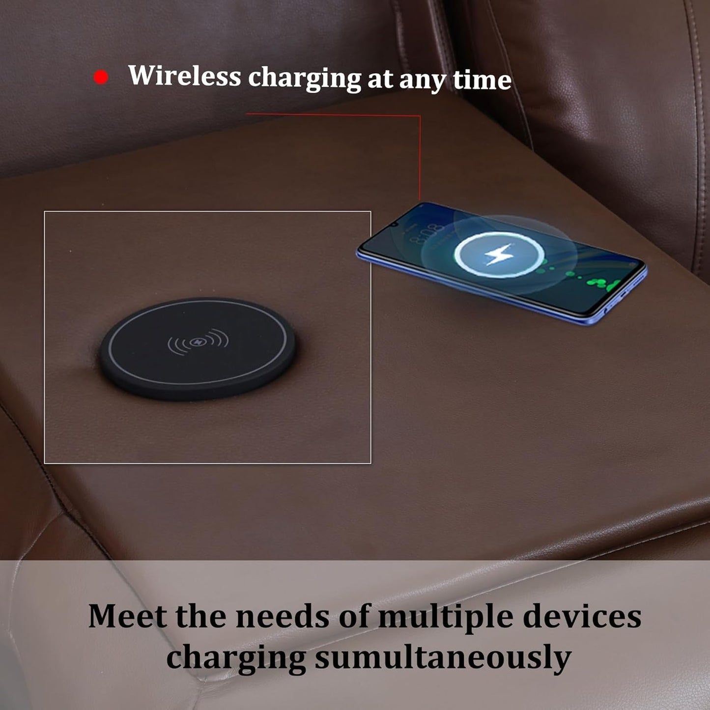 Power Recliner Sofa Set With LED Leather 3 Piece Brown Living Room ShipItFurniture