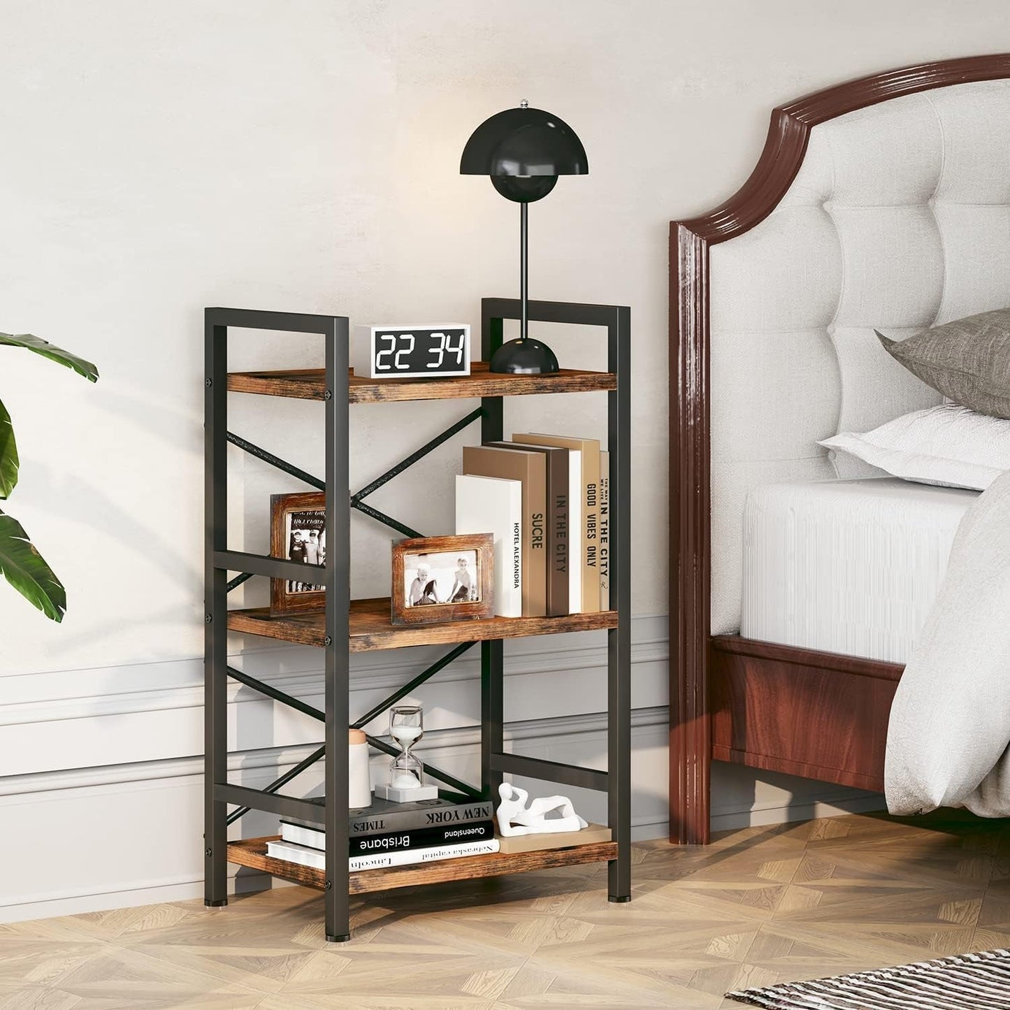 Rustic Brown 3 Tier Metal Bookshelf For Living Room ShipItFurniture