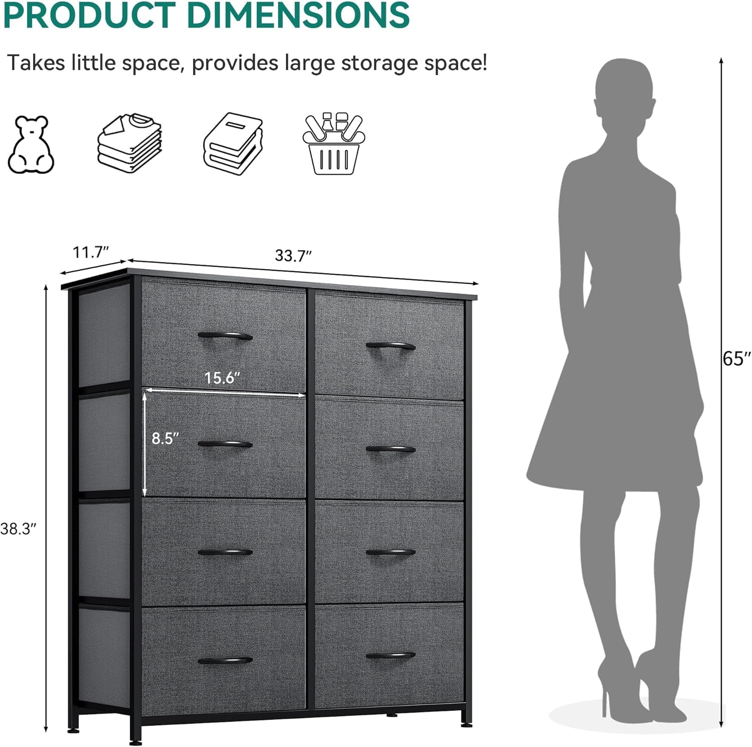Dresser for Bedroom, Fabric Dresser with 8 Drawers,Tall Dresser,Chest of Drawers for Closet ShipItFurniture