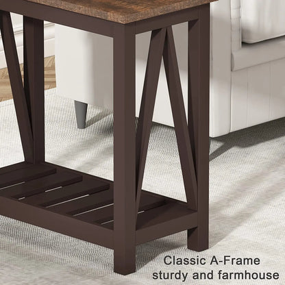 Espresso Narrow End Table With Shelf 23.6 Inch Rustic-2