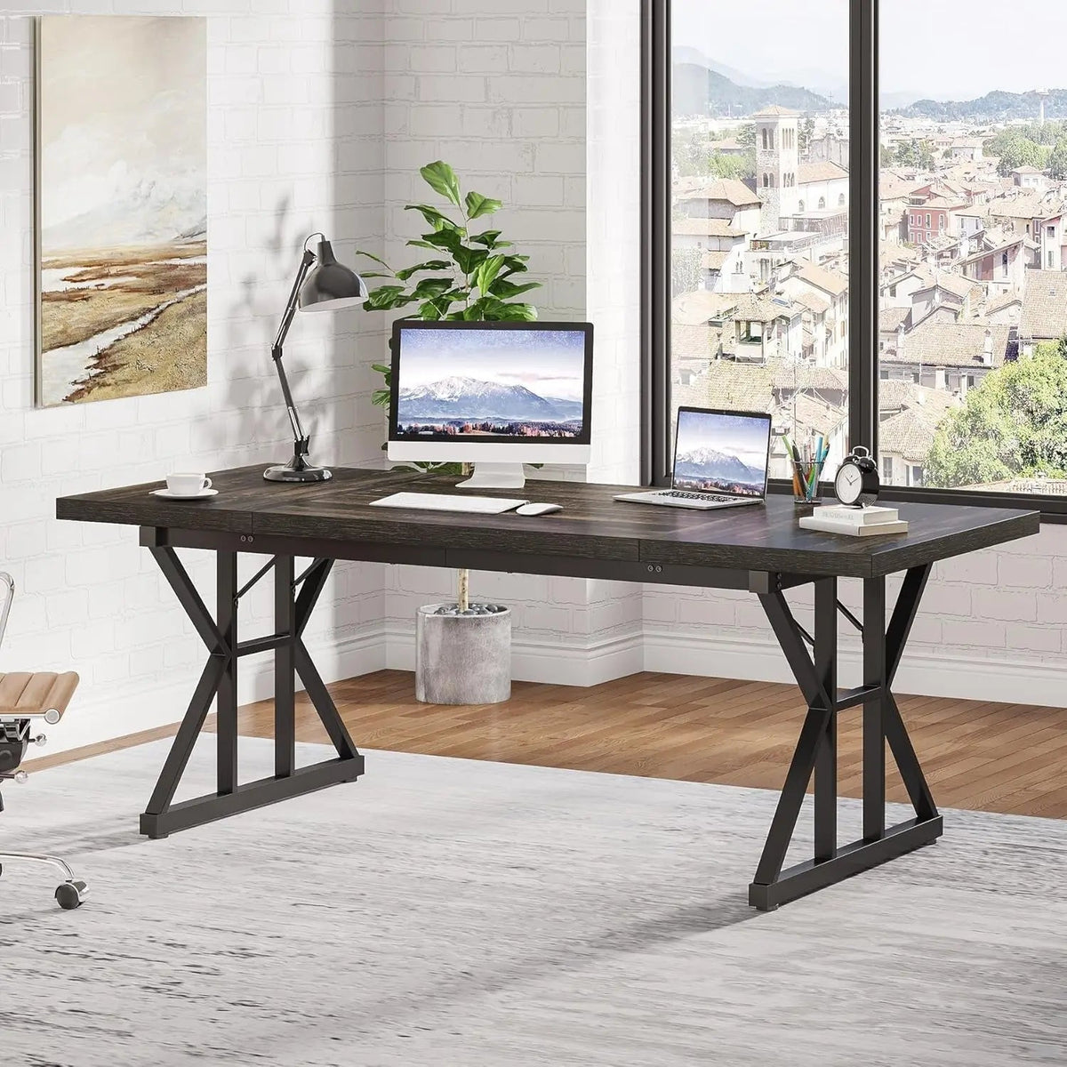 70.8 Inch Executive Desk Black Oak Office Desk Home Office - Get it from Bo