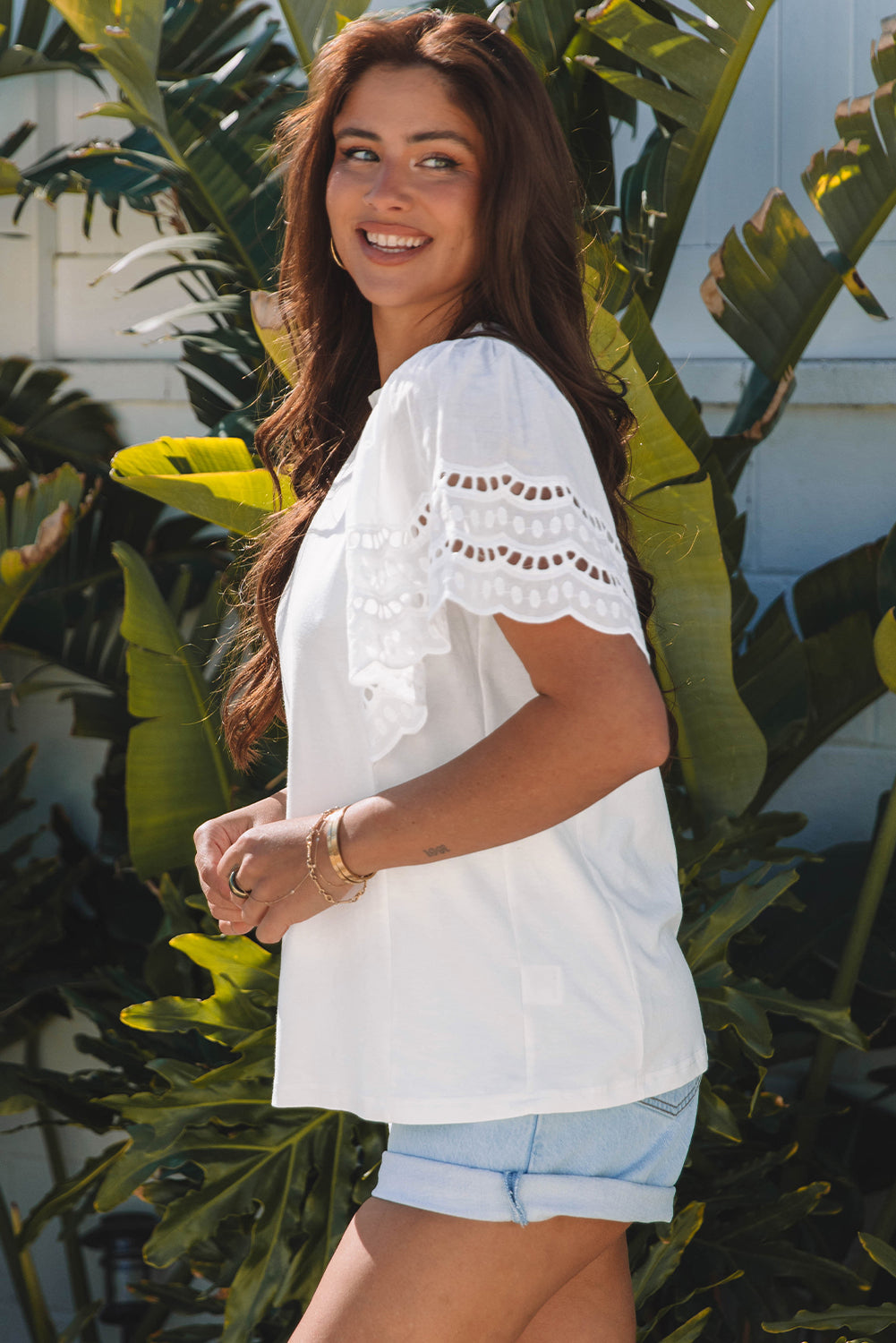 Giana Embroidered Short Sleeve O Neck Top