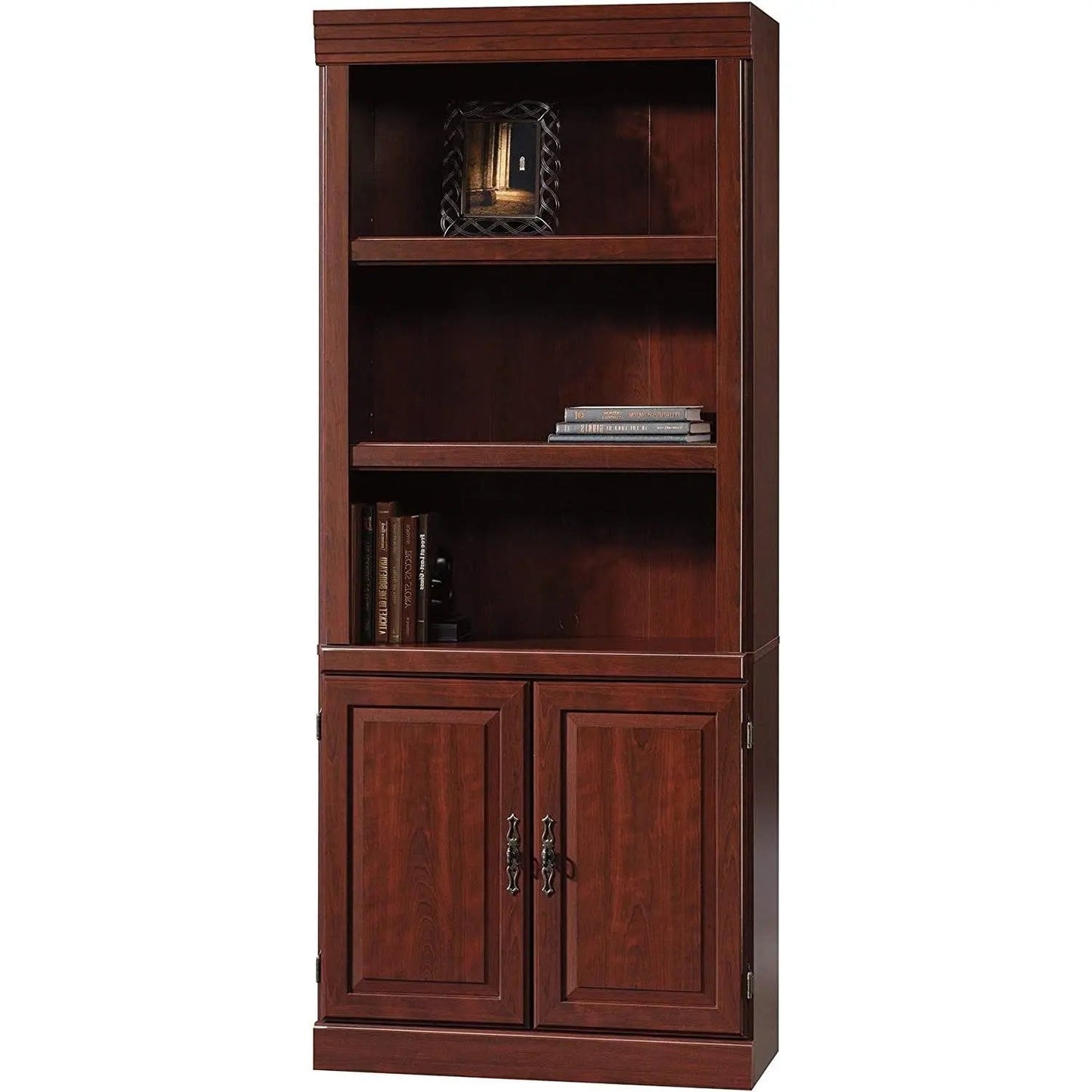 71-inch High 3-Shelf Wooden Bookcase with Storage Drawer in Cherry Finish - Get it from Bo