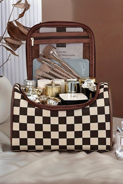 Black Checkered Zipper Makeup Bag