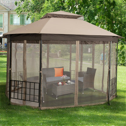 10’X 12’ Octagonal Patio Gazebo with Mosquito Net ShipItFurniture
