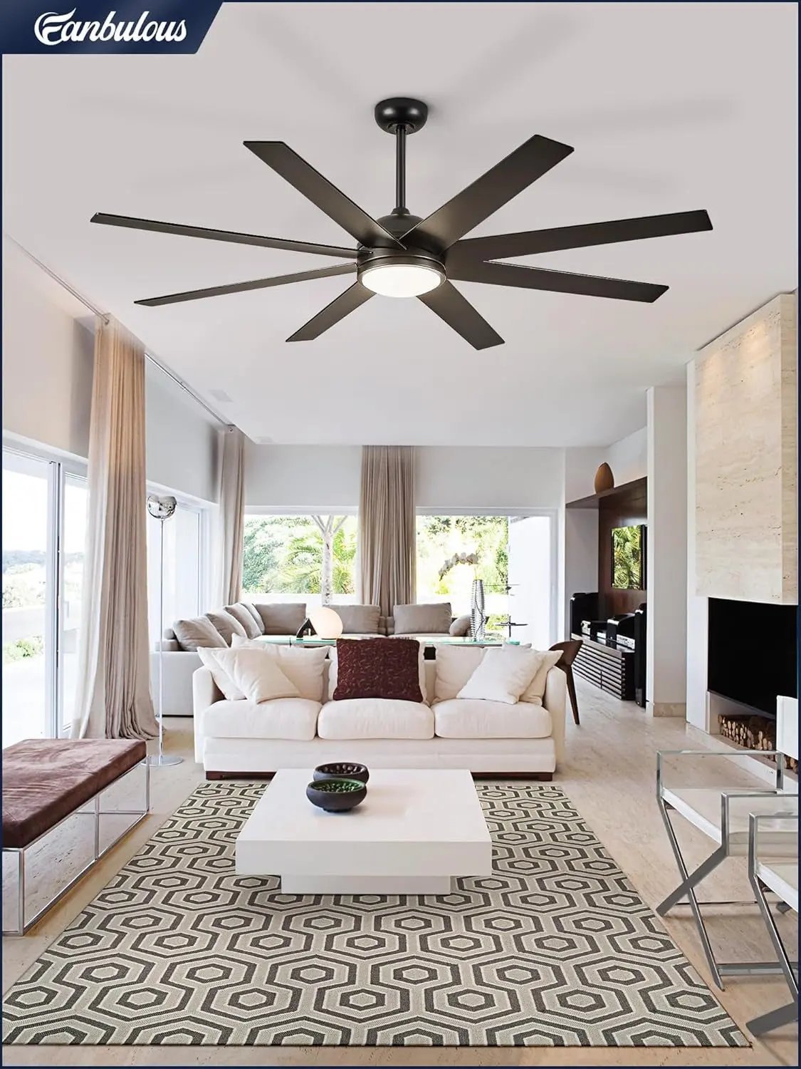 72" Black Outdoor Ceiling Fan with Light - Get it from Bo