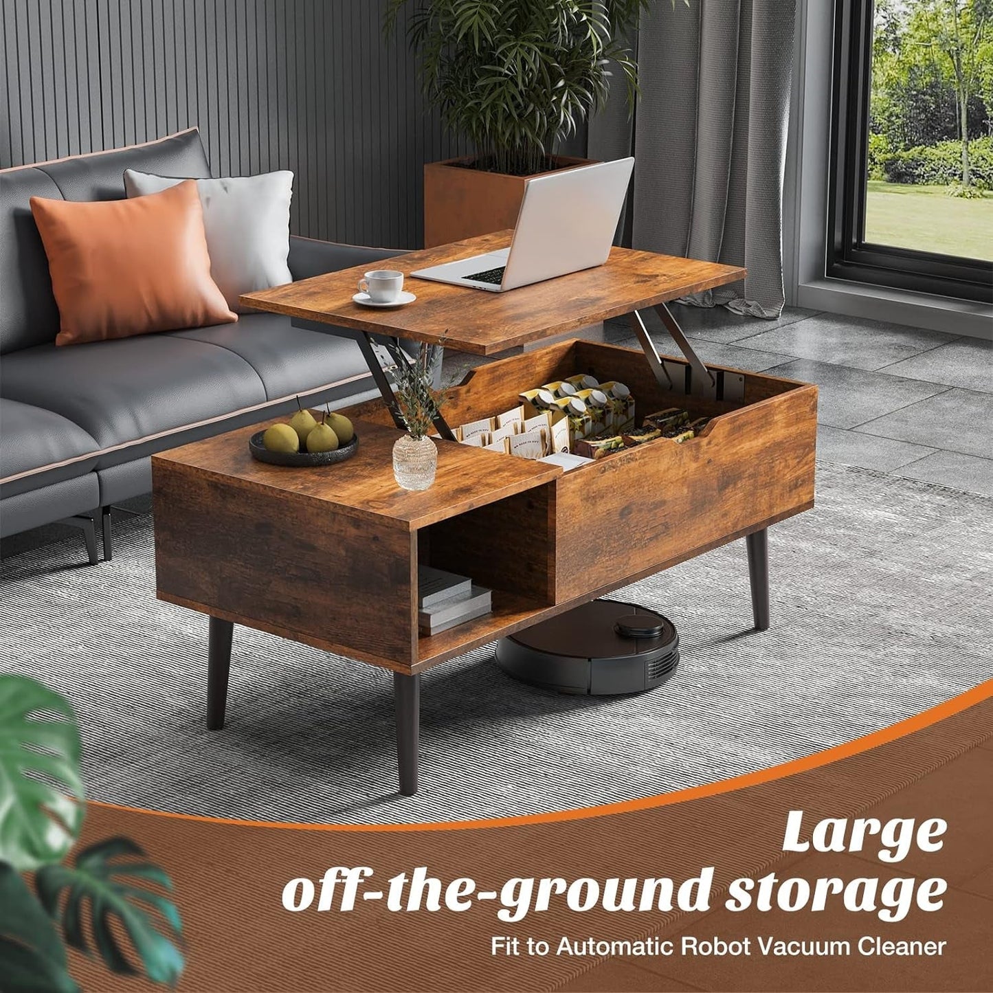 Brown Lift Top Coffee Table With Storage And Hidden Compartment ShipItFurniture