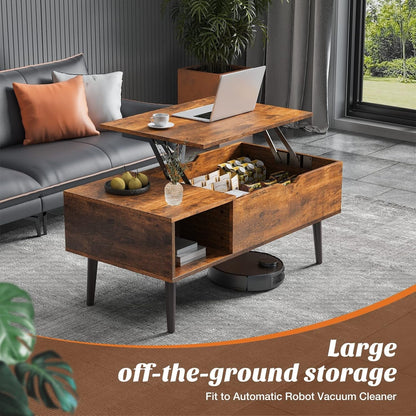 Brown Lift Top Coffee Table With Storage And Hidden Compartment ShipItFurniture