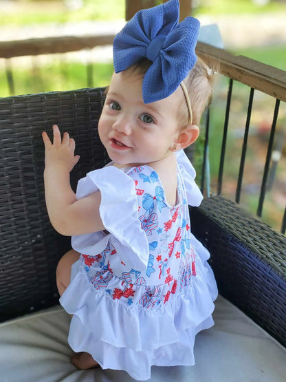 July 4th bows ruffle romper - Get it from Bo