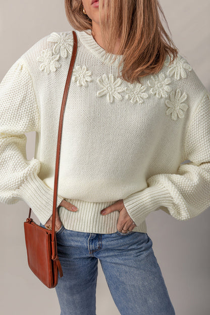 Rheakara Textured Puff Sleeve Sweater