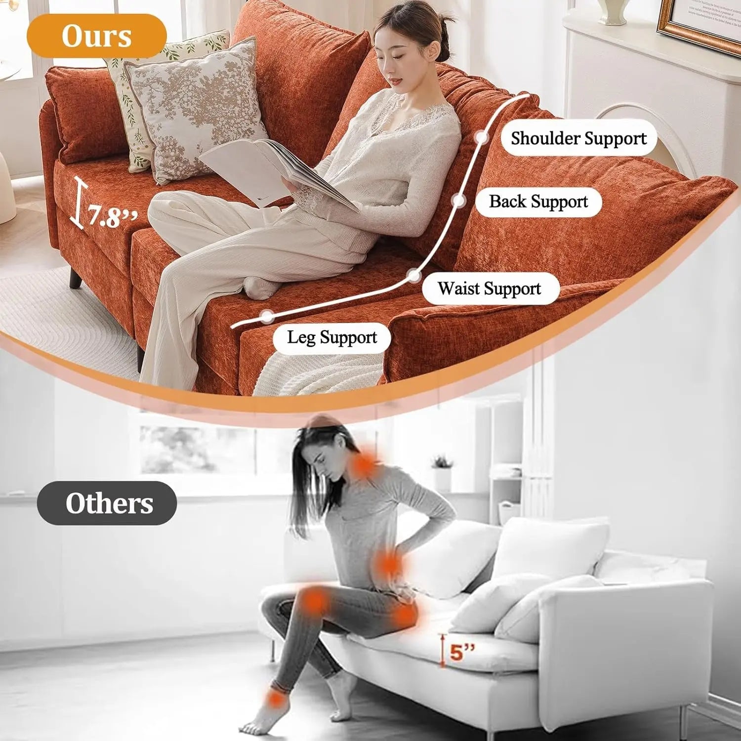 Velvet Orange 135 Modular Sectional Sofa Storage Ottoman ShipItFurniture