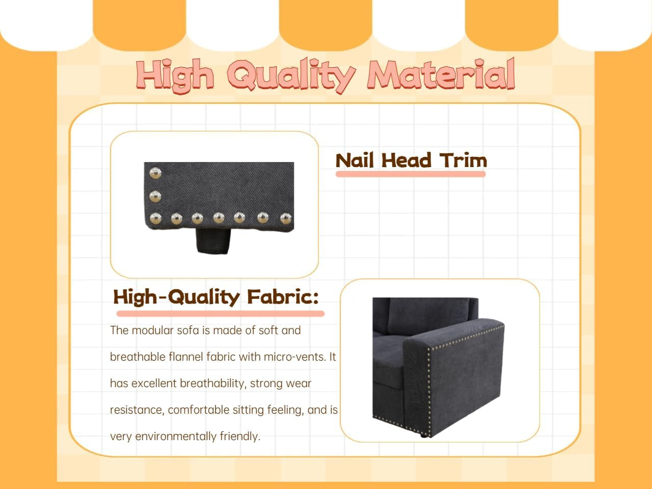 Flannel Modular Sectional Sofa With USB Ports Grey ShipItFurniture