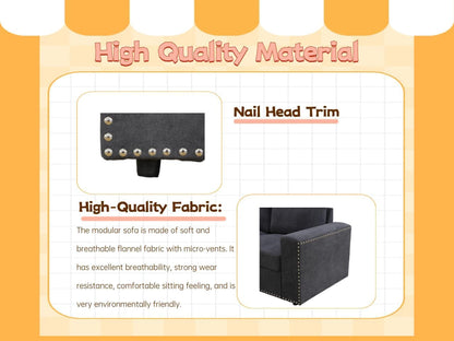 Flannel Modular Sectional Sofa With USB Ports Grey ShipItFurniture