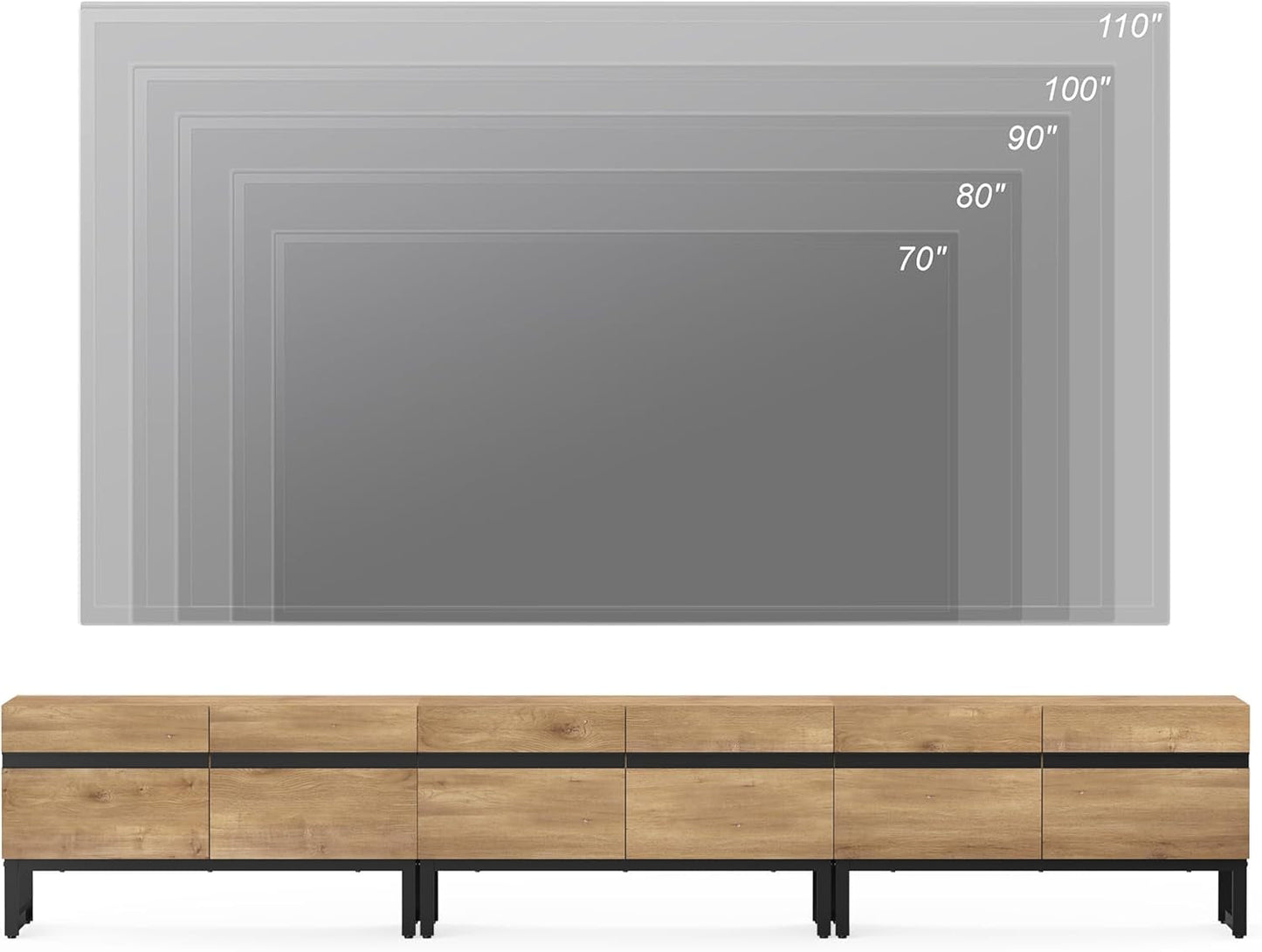 Oak TV Stand With Storage Cabinets For 110 Inch TV Modern Media Console