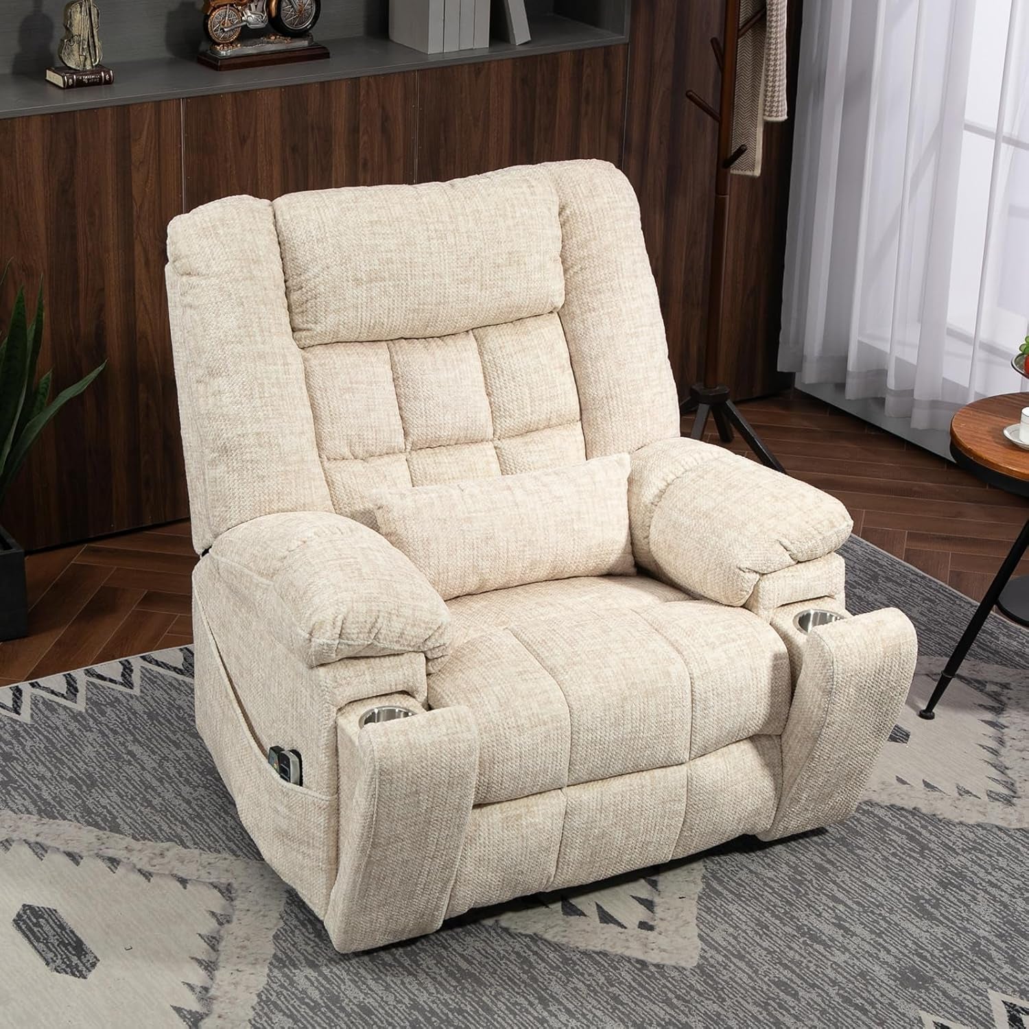 Power Lift Recliner Chair With Massage And Heat Cream White ShipItFurniture